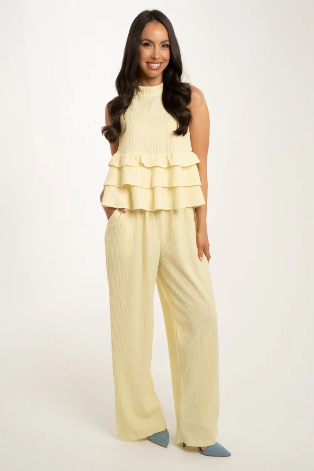 The Walk in Wardrobe Two-Piece>Flynn Peplum Frill Two Piece In Blue