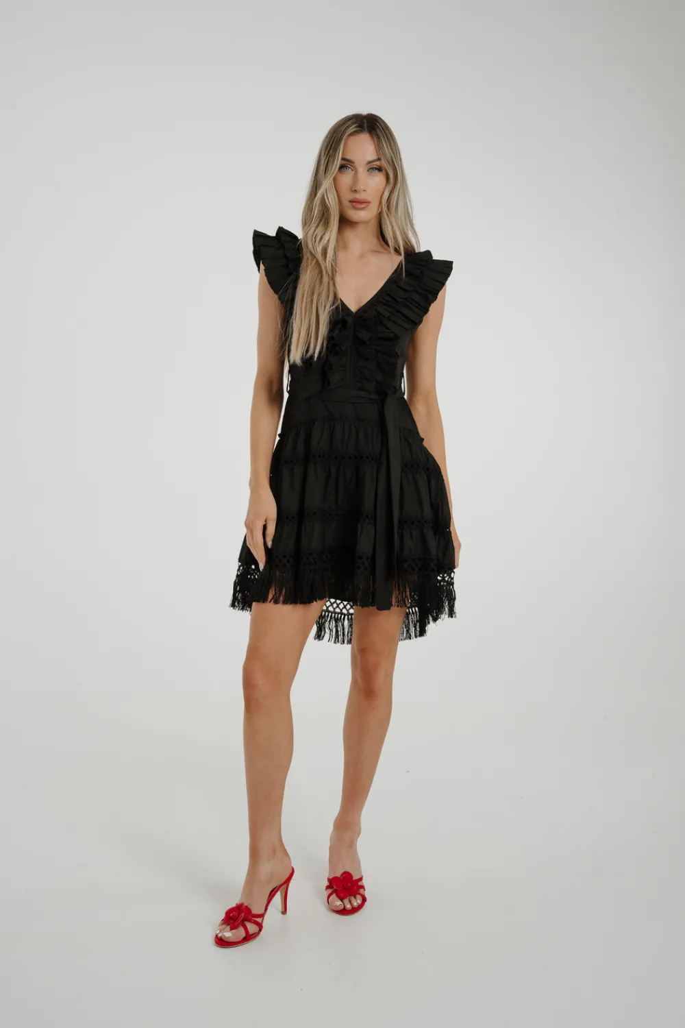 The Walk in Wardrobe Mini Dresses>Flynn Tassel Hem Dress In Black