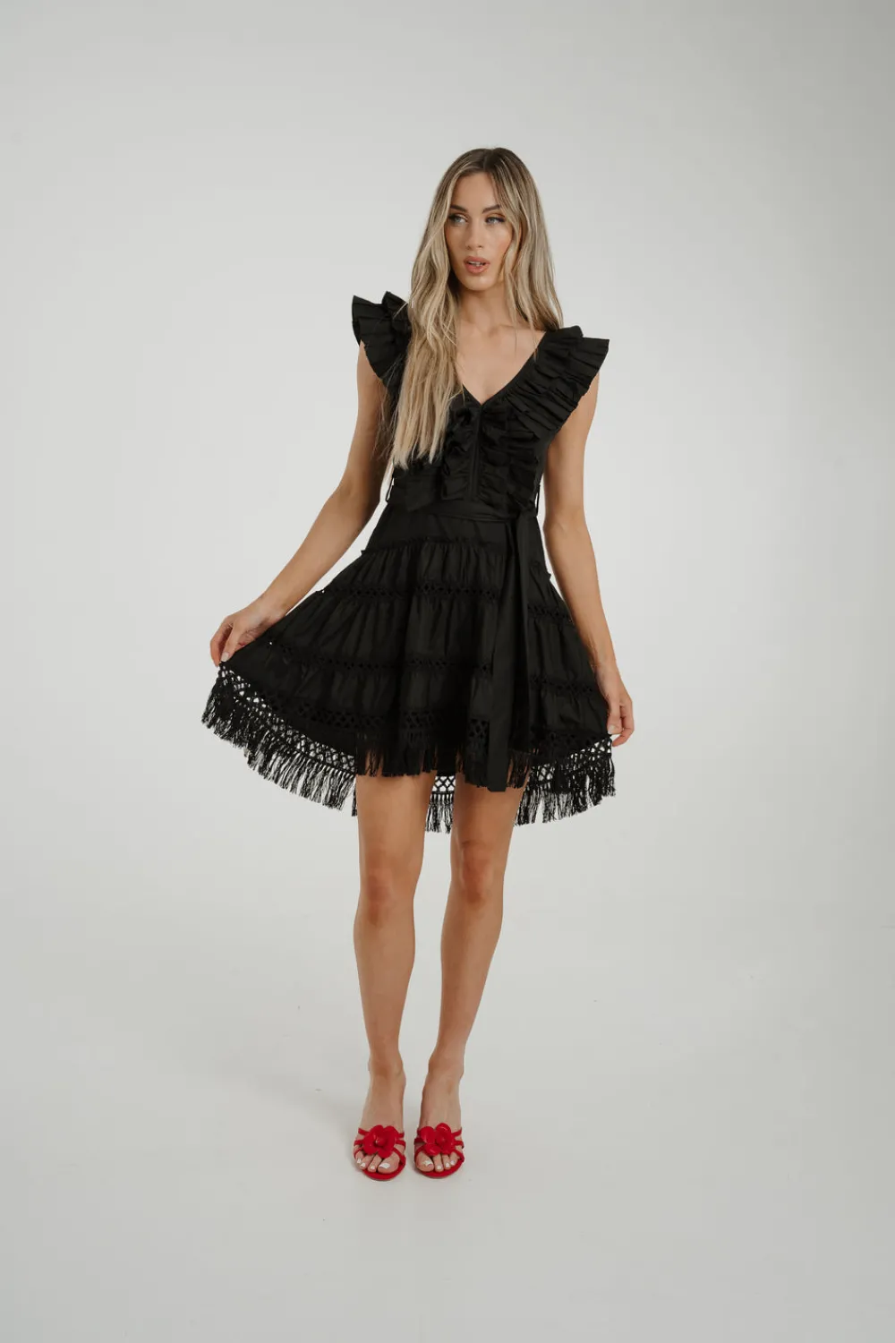 The Walk in Wardrobe Mini Dresses>Flynn Tassel Hem Dress In Black