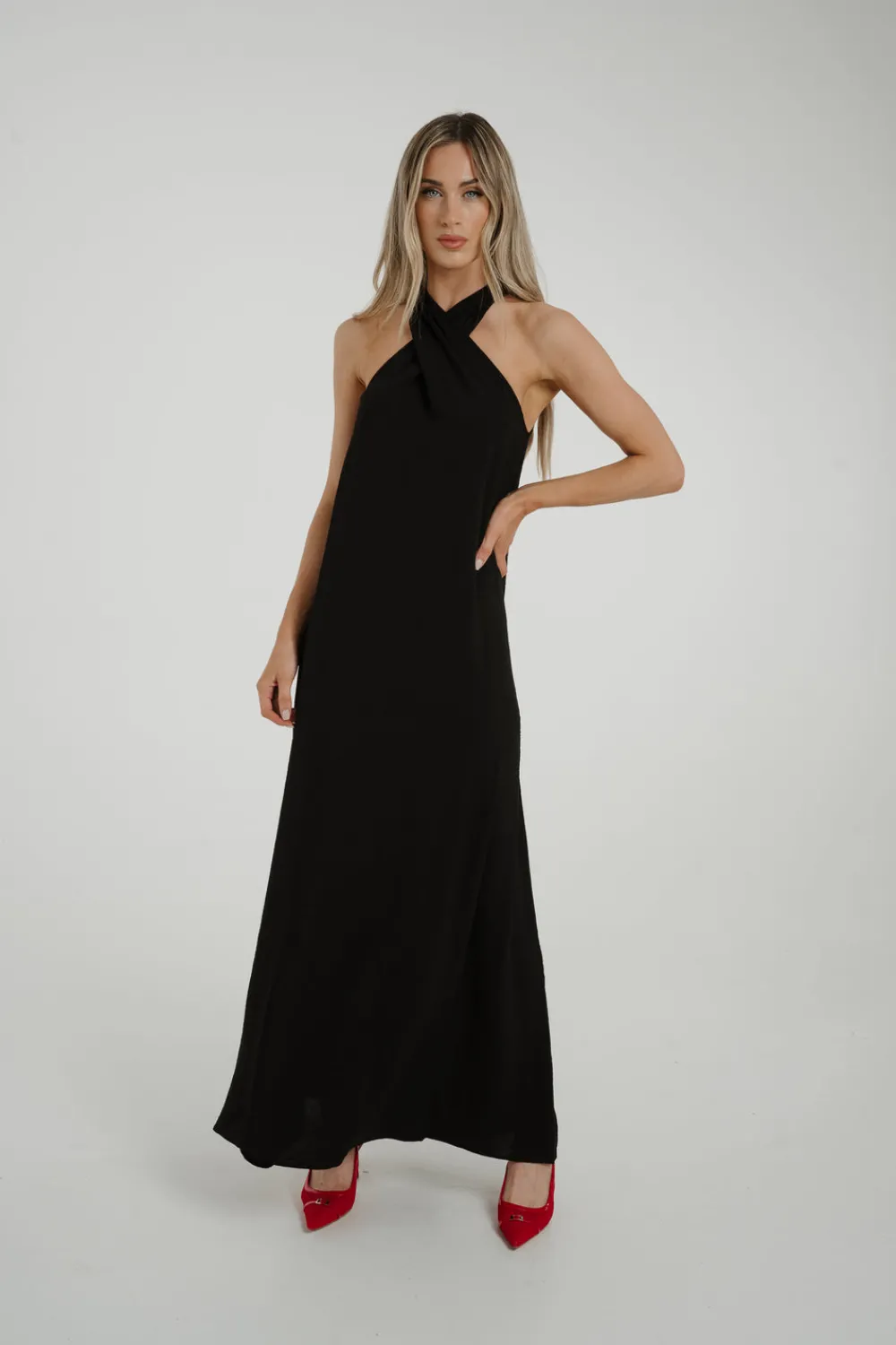 The Walk in Wardrobe Maxi Dresses>Frankie Halter Neck Maxi Dress In Black