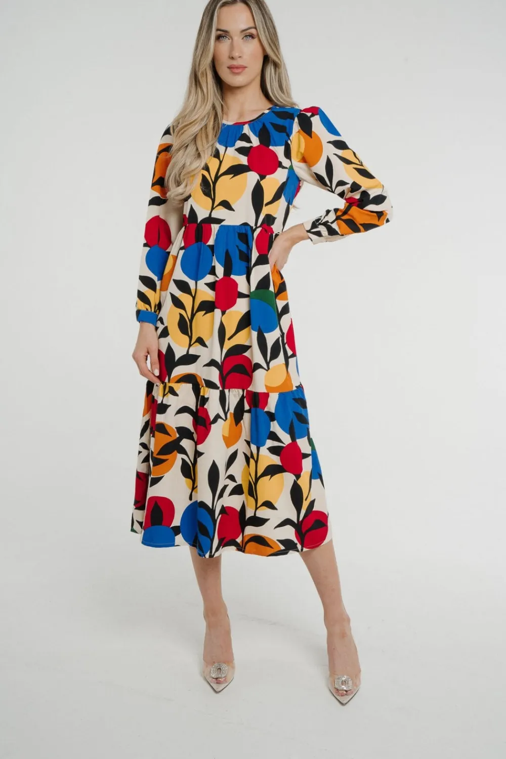 The Walk in Wardrobe Midi Dresses>Frankie Printed Peplum Dress In Multi