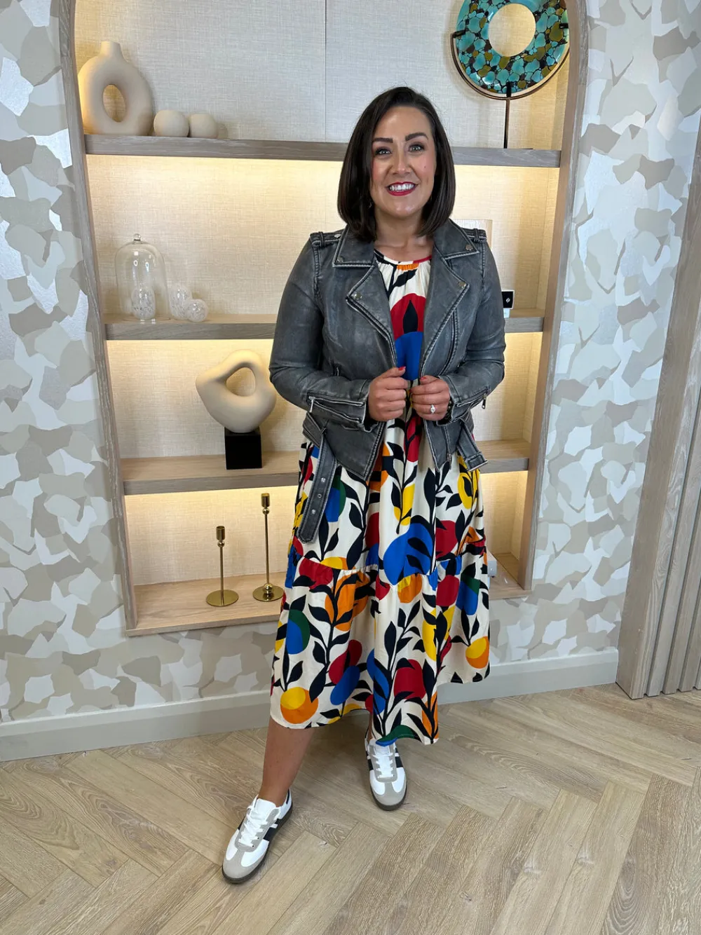 The Walk in Wardrobe Midi Dresses>Frankie Printed Peplum Dress In Multi