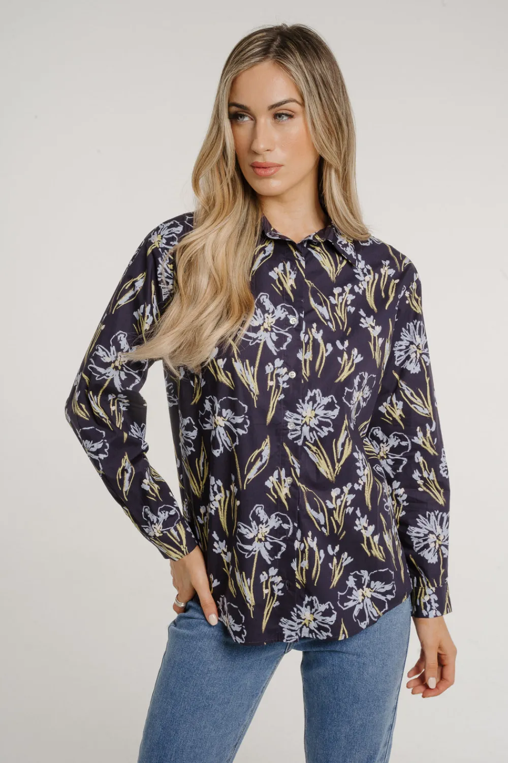 The Walk in Wardrobe Shirts>Frankie Printed Shirt In Navy