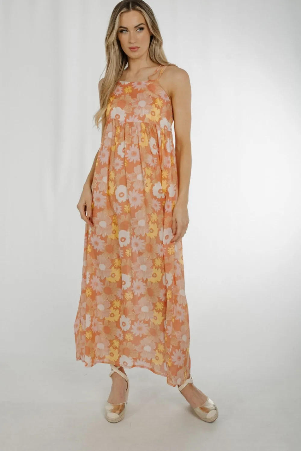 The Walk in Wardrobe Maxi Dresses>Frankie Tie Shoulder Maxi Dress In Peach
