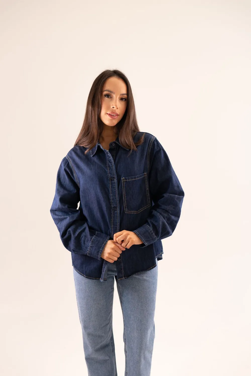 The Walk in Wardrobe Shirts>Freya Denim Shirt In Dark Wash