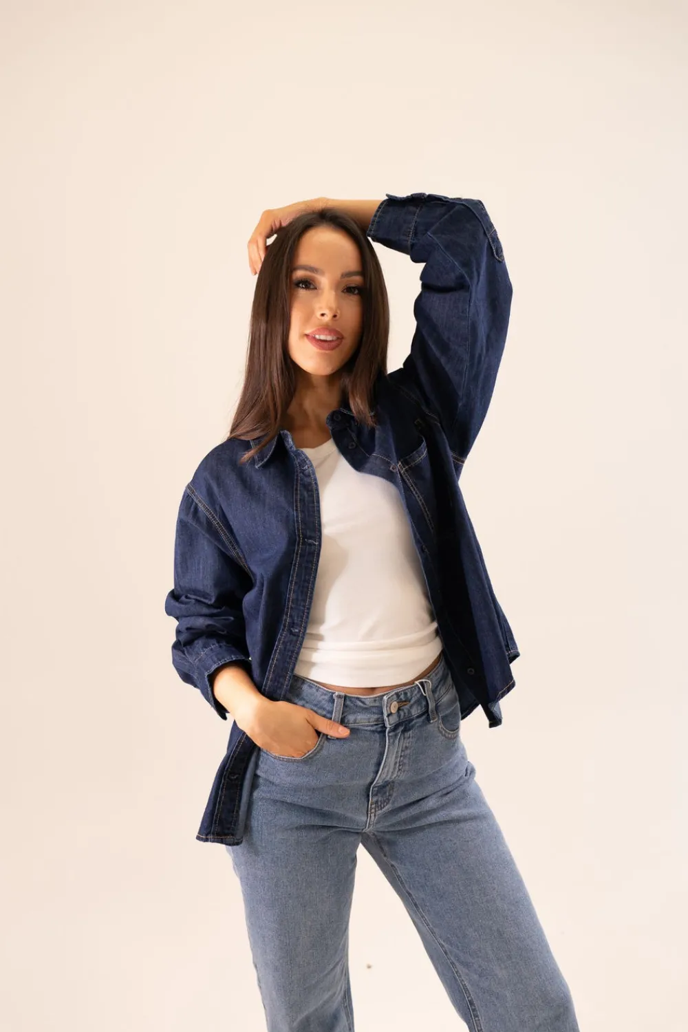 The Walk in Wardrobe Shirts>Freya Denim Shirt In Dark Wash