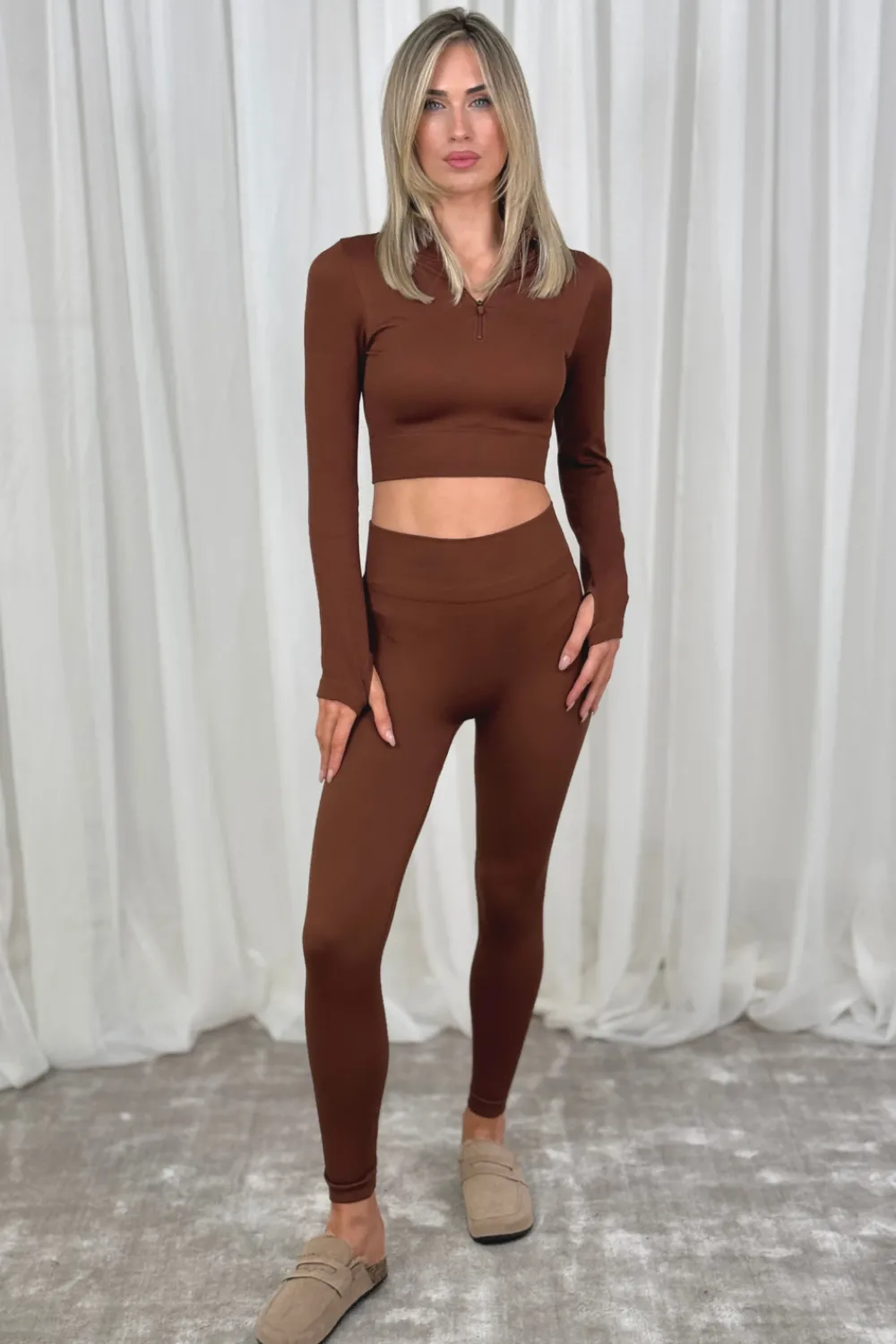 The Walk in Wardrobe Two-Piece>Freya Half Zip Leisure Set In Chocolate
