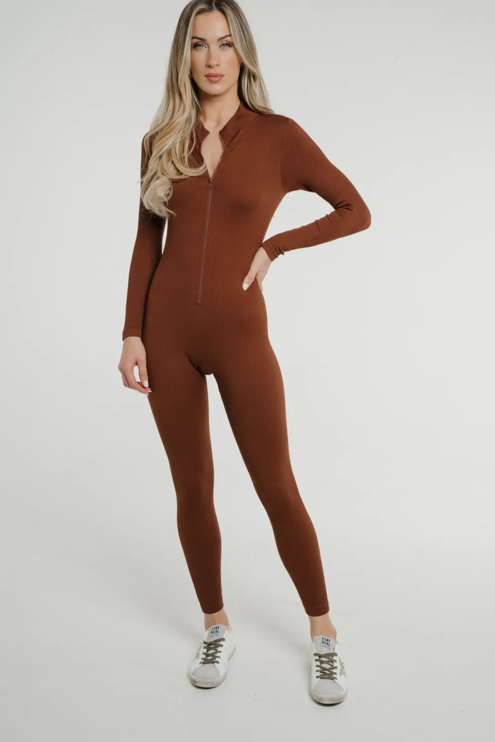 The Walk in Wardrobe Jumpsuits & Playsuits>Freya Zip Unitard In Chocolate