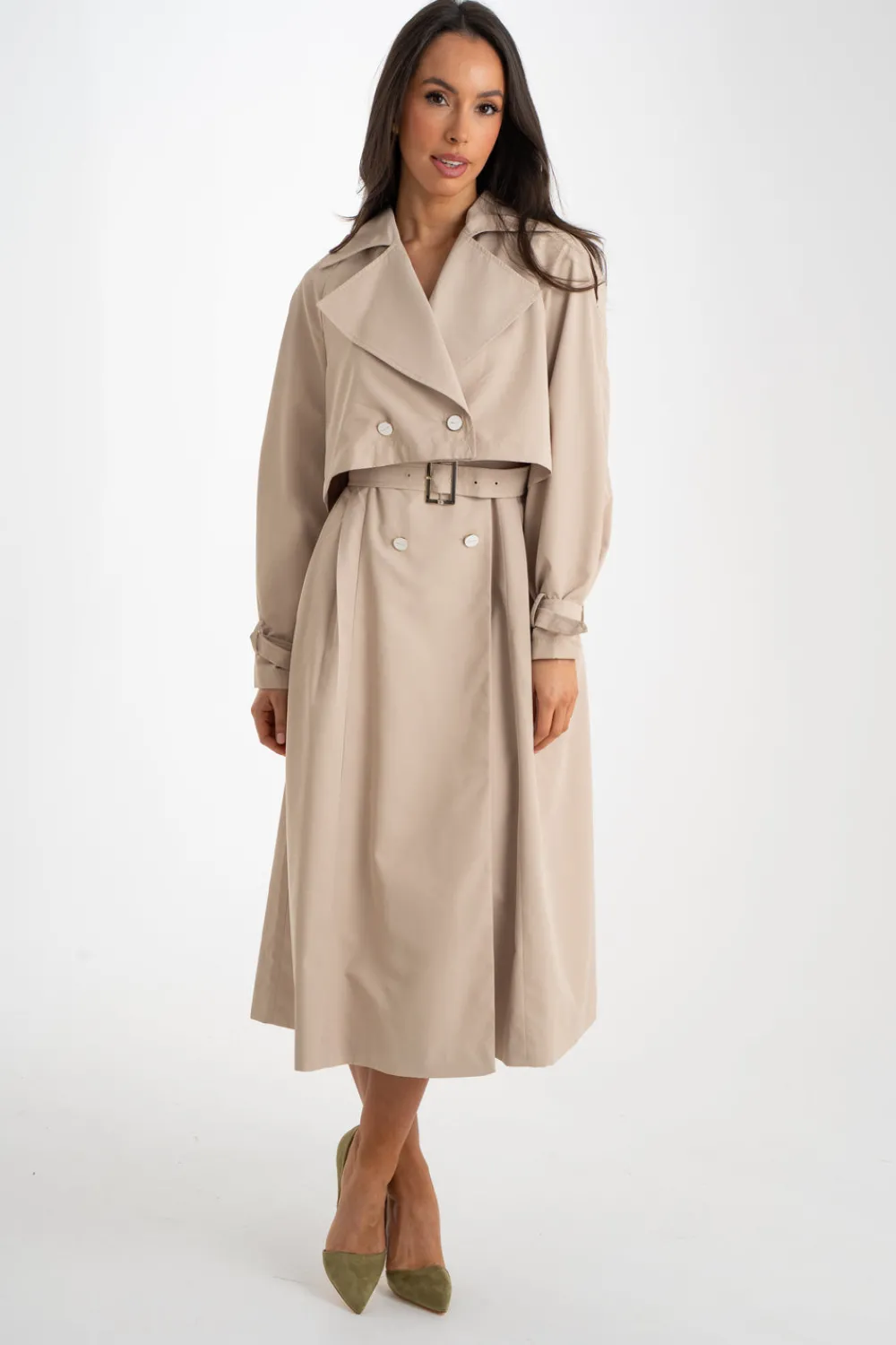 The Walk in Wardrobe Two-Piece>Grace Button Front Two Piece In Beige