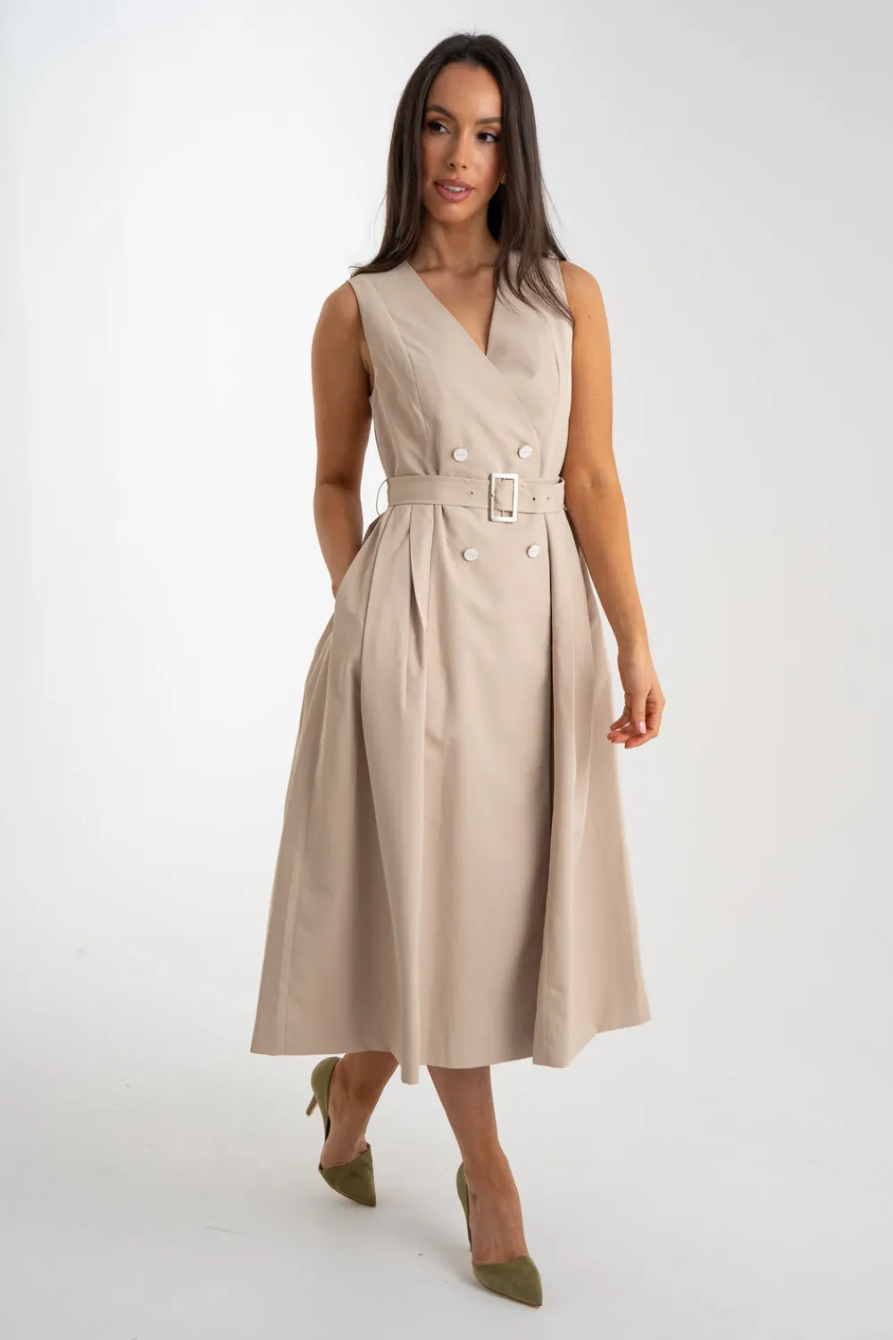 The Walk in Wardrobe Two-Piece>Grace Button Front Two Piece In Beige