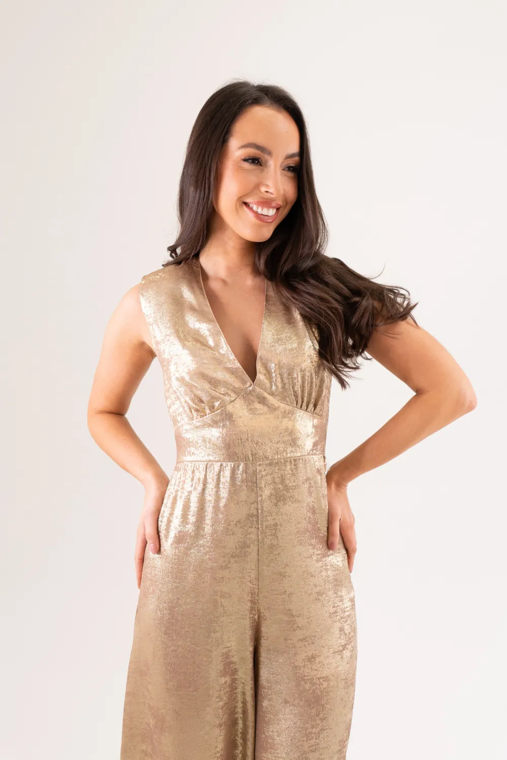 The Walk in Wardrobe Jumpsuits & Playsuits>Grace Metallic Jumpsuit In Gold