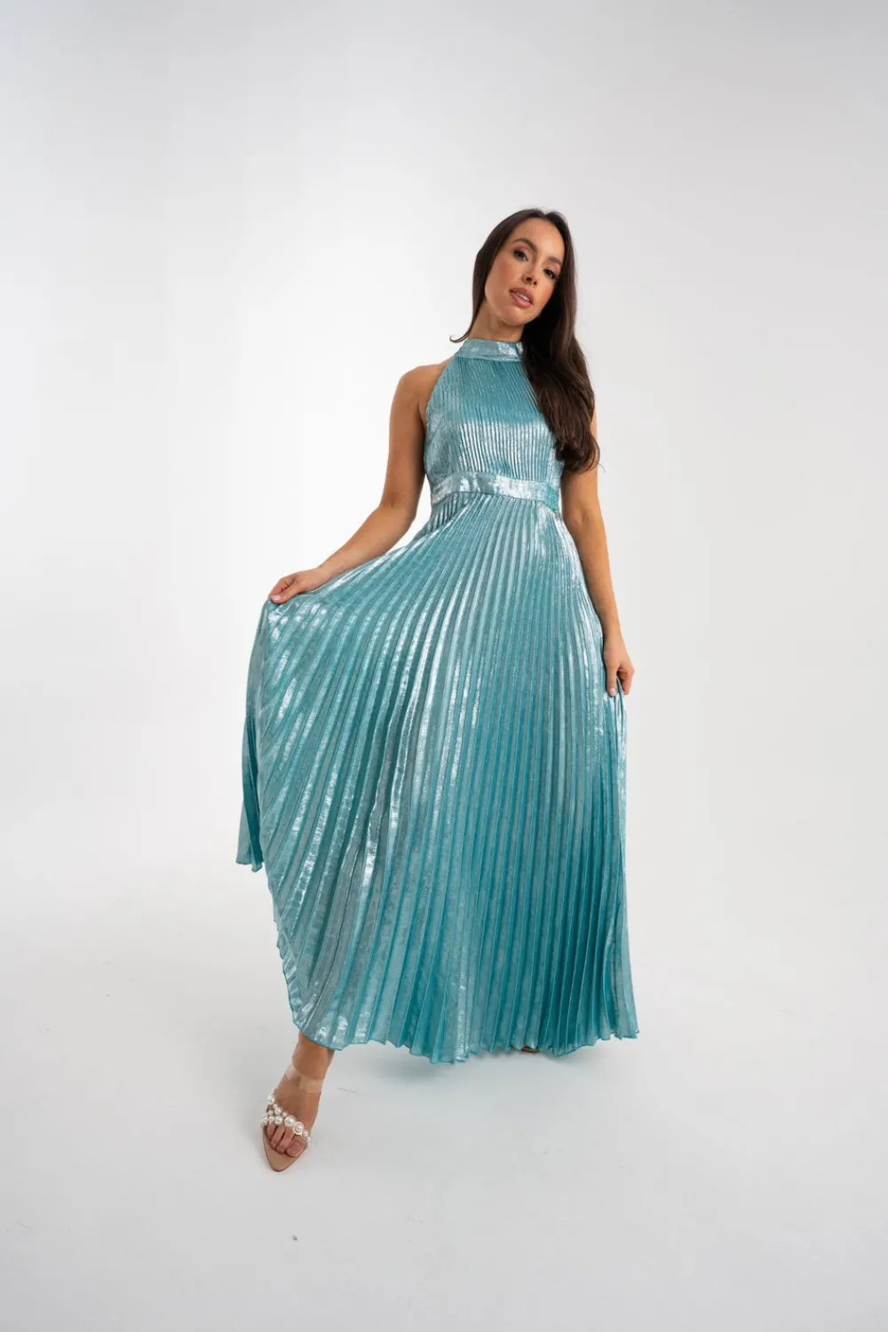The Walk in Wardrobe Midi Dresses>Grace Pleated Dress In Turquoise