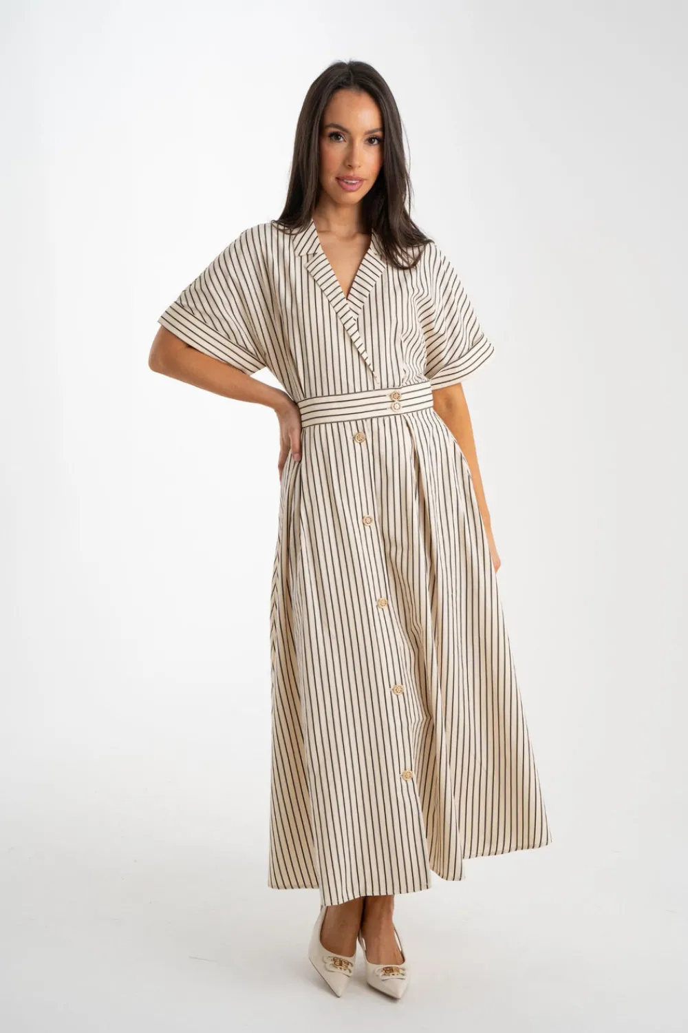 The Walk in Wardrobe Midi Dresses>Grace Striped Shirt Dress In Monochrome