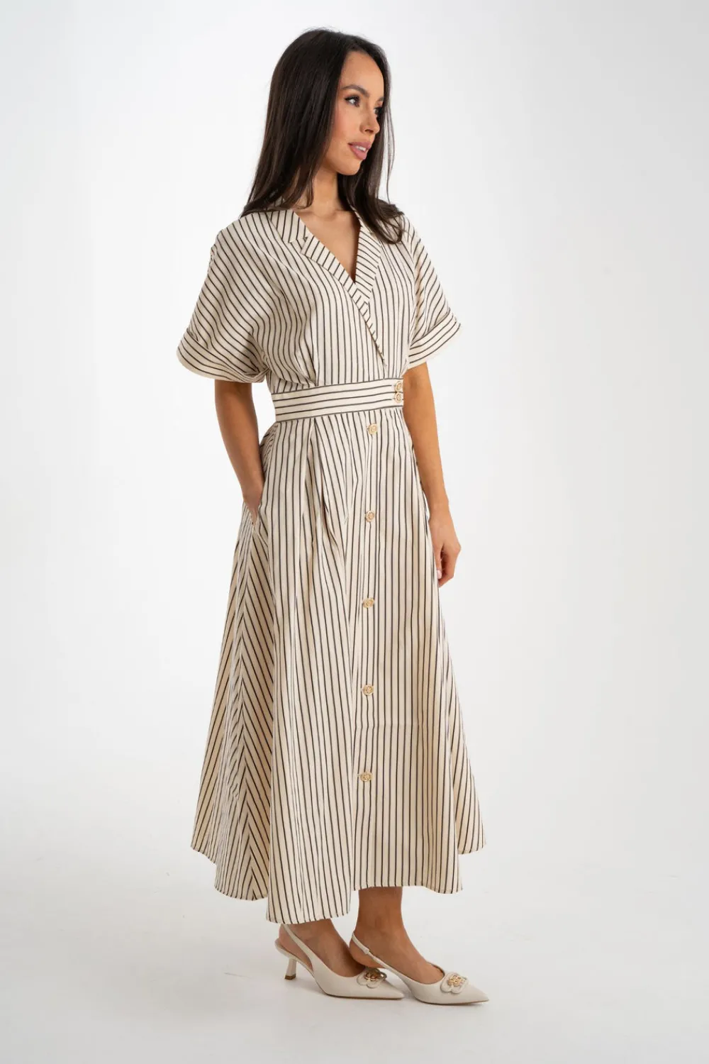 The Walk in Wardrobe Midi Dresses>Grace Striped Shirt Dress In Monochrome