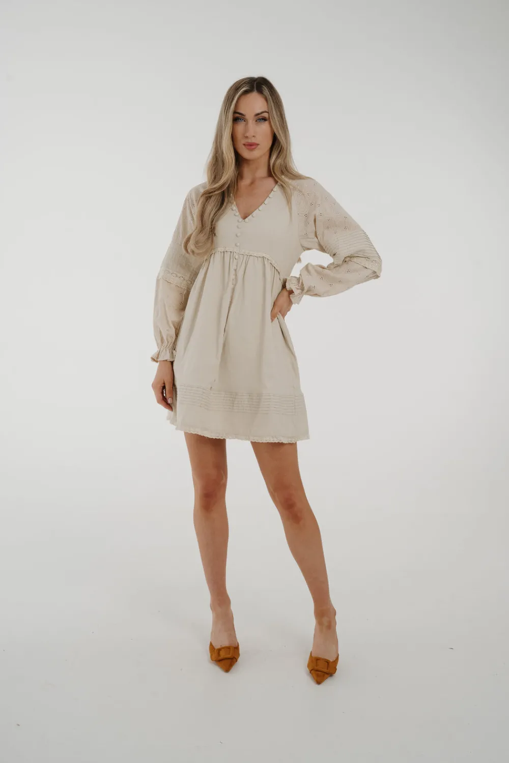 The Walk in Wardrobe Mini Dresses>Holly Button Front Dress In Cream