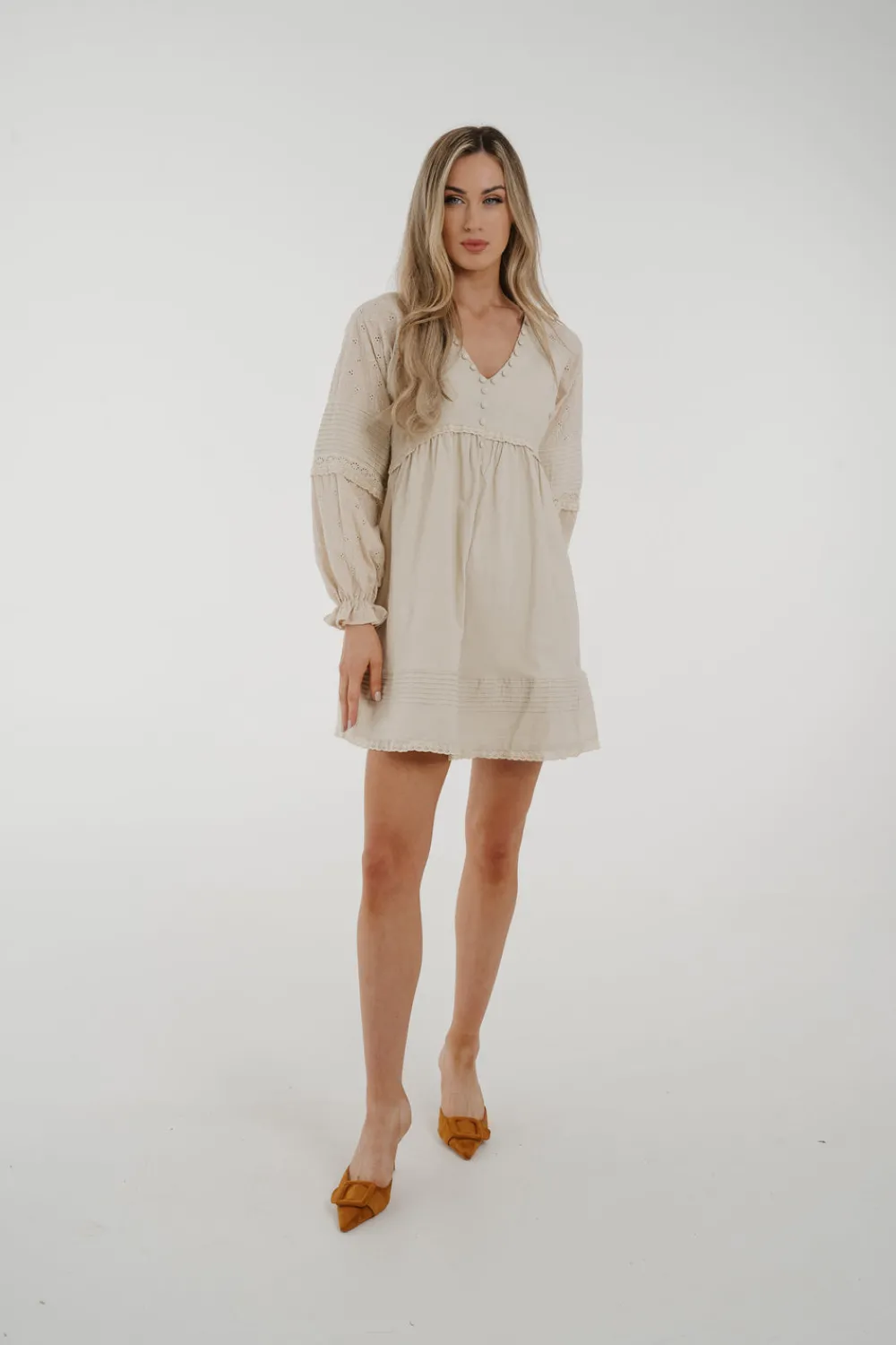 The Walk in Wardrobe Mini Dresses>Holly Button Front Dress In Cream
