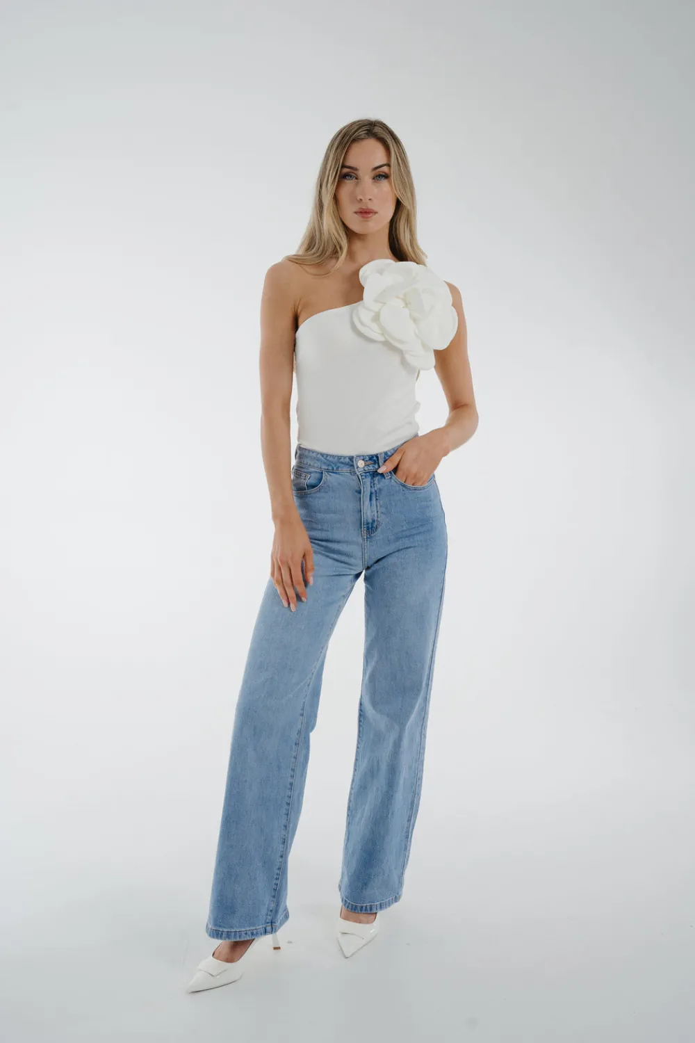 The Walk in Wardrobe Tops>Holly Floral One Shoulder Bodysuit In Black