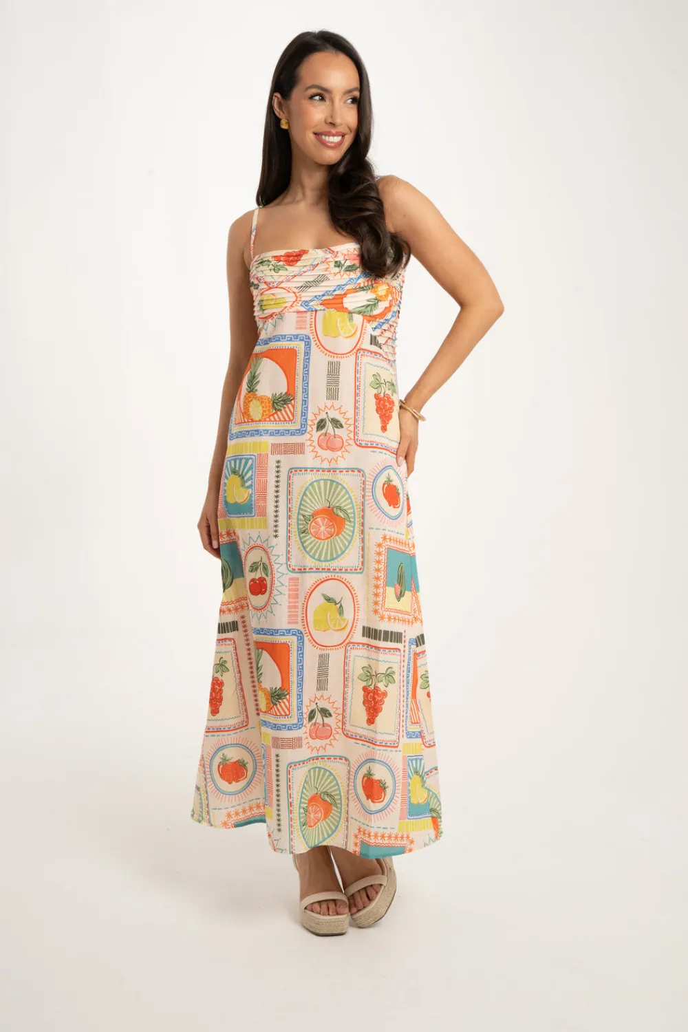 The Walk in Wardrobe Maxi Dresses>Holly Fruit Print Dress In Multi