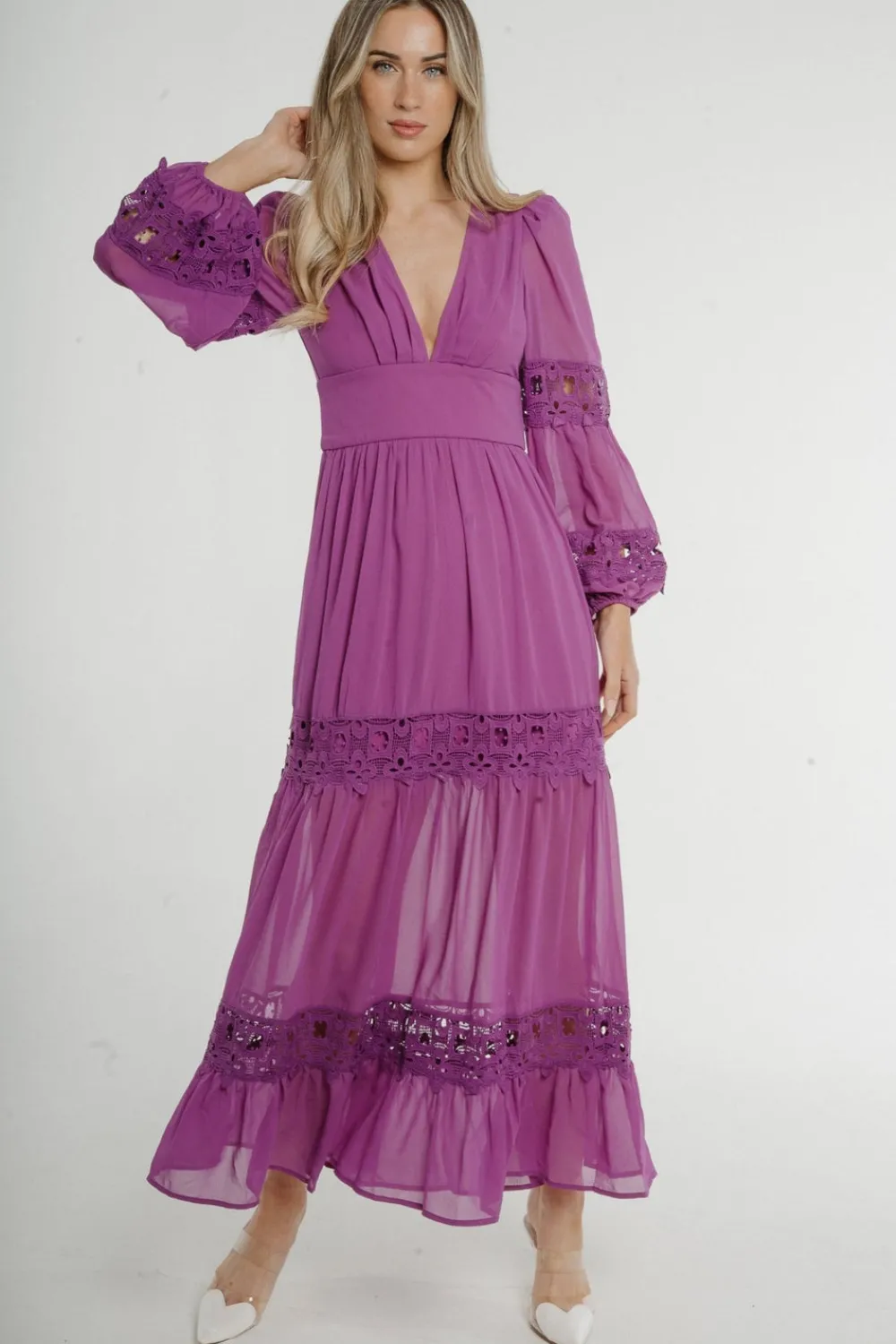 The Walk in Wardrobe Maxi Dresses>Holly Long Sleeve Maxi Dress In Purple