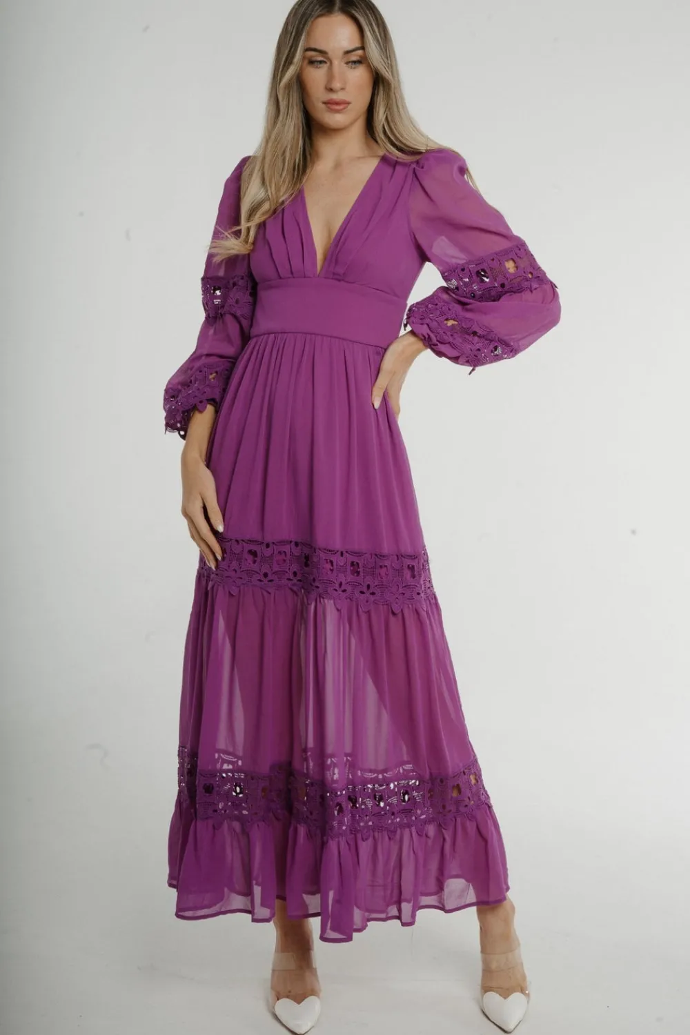 The Walk in Wardrobe Maxi Dresses>Holly Long Sleeve Maxi Dress In Purple
