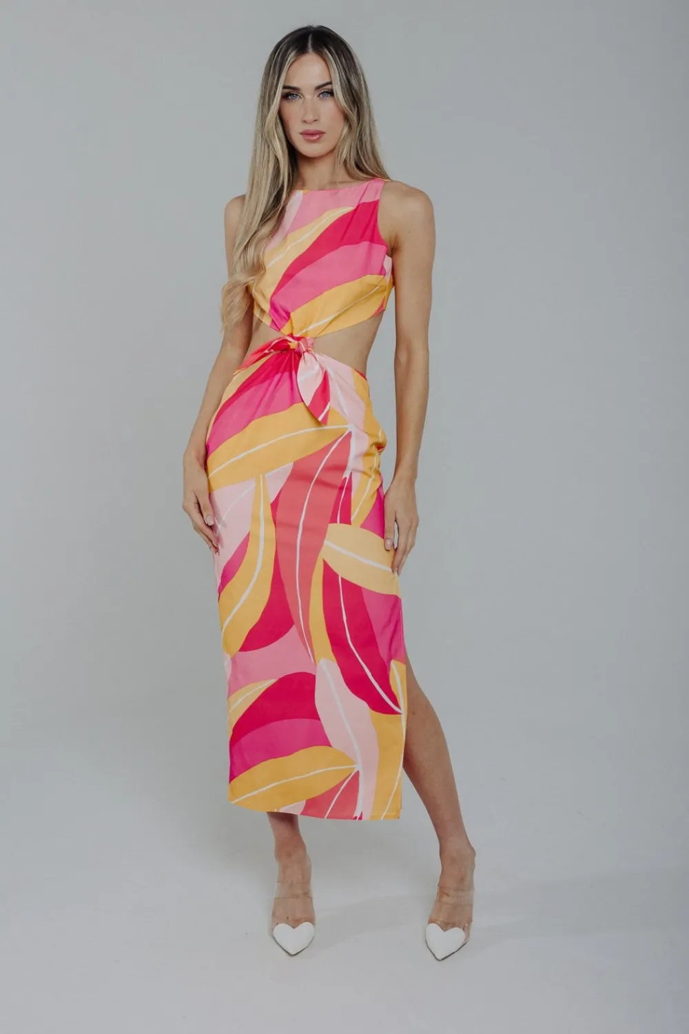 The Walk in Wardrobe Midi Dresses>Holly Midi Dress In Pink Multi