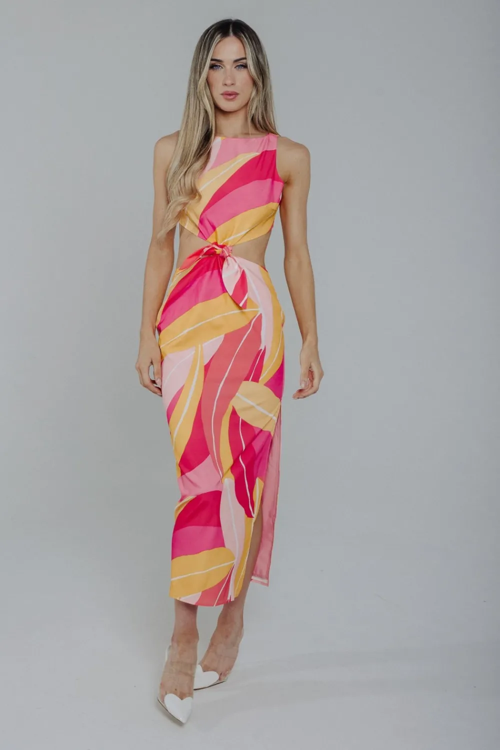 The Walk in Wardrobe Midi Dresses>Holly Midi Dress In Pink Multi