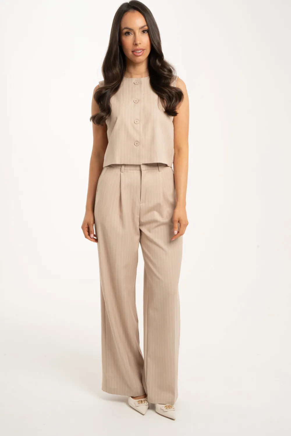 The Walk in Wardrobe Two-Piece>Holly Pinstripe Two Piece In Neutral