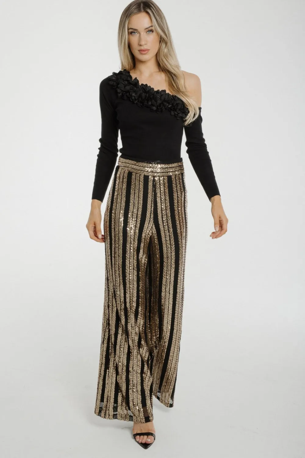 The Walk in Wardrobe Trousers>Holly Sequin Trousers In Gold