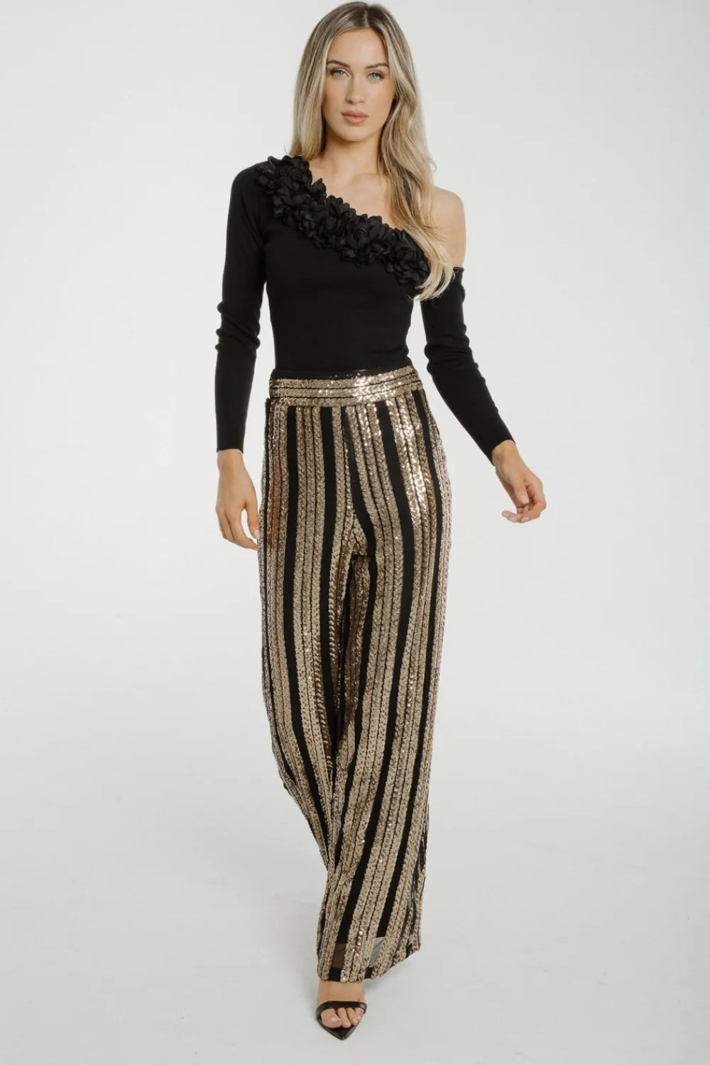 The Walk in Wardrobe Trousers>Holly Sequin Trousers In Gold