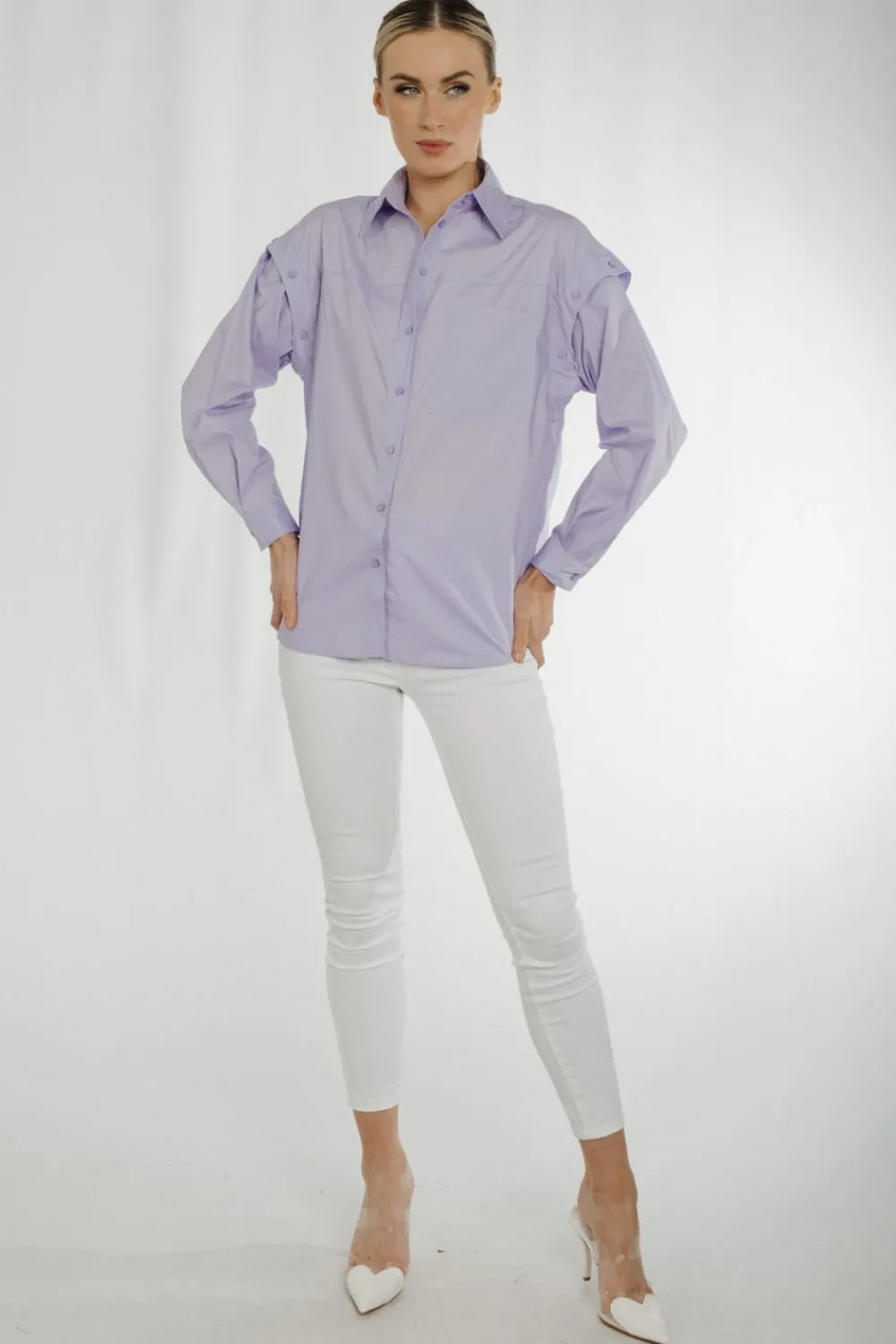 The Walk in Wardrobe Shirts>Holly Sleeve Detail Shirt In Lilac