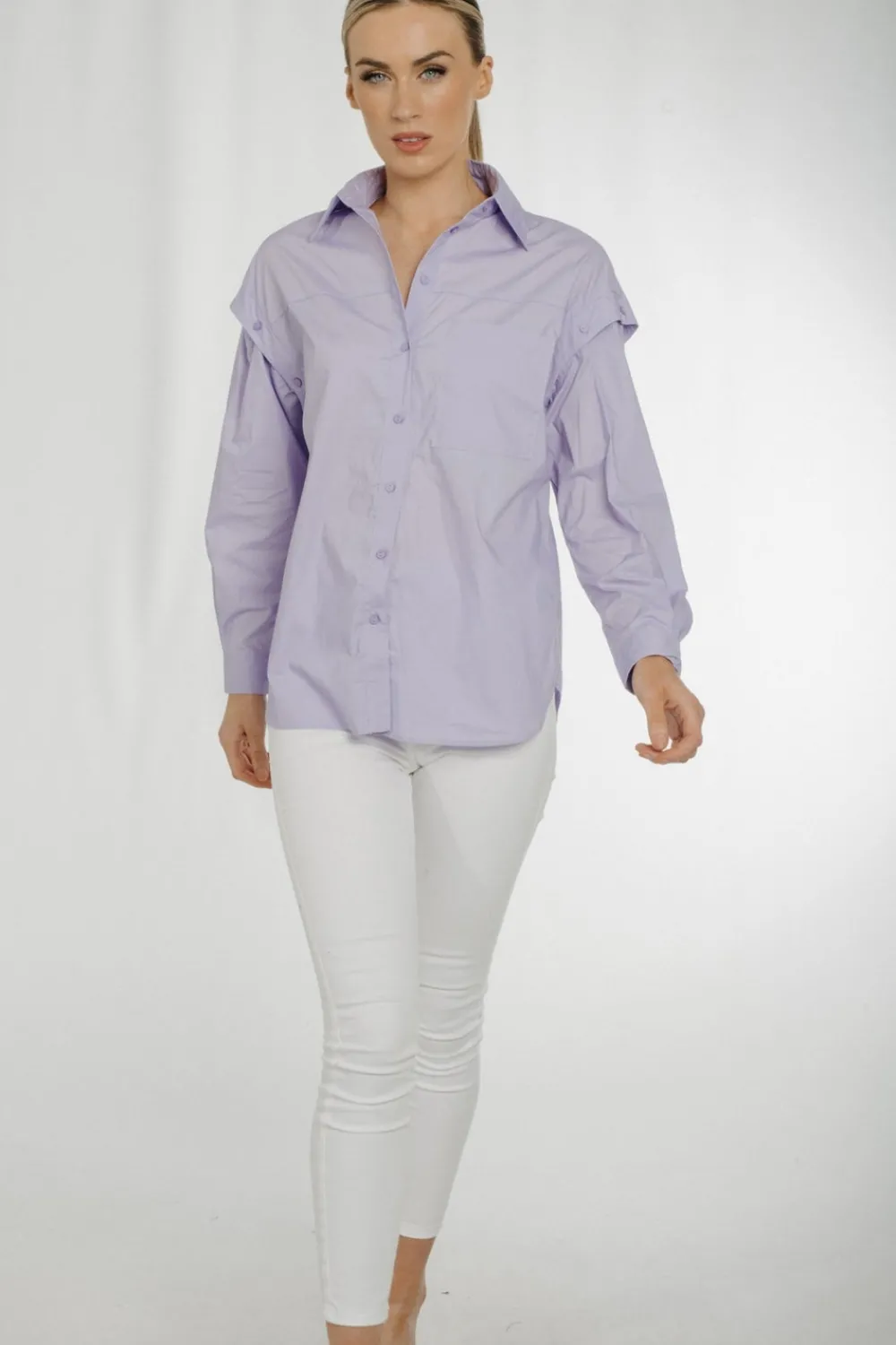 The Walk in Wardrobe Shirts>Holly Sleeve Detail Shirt In Lilac