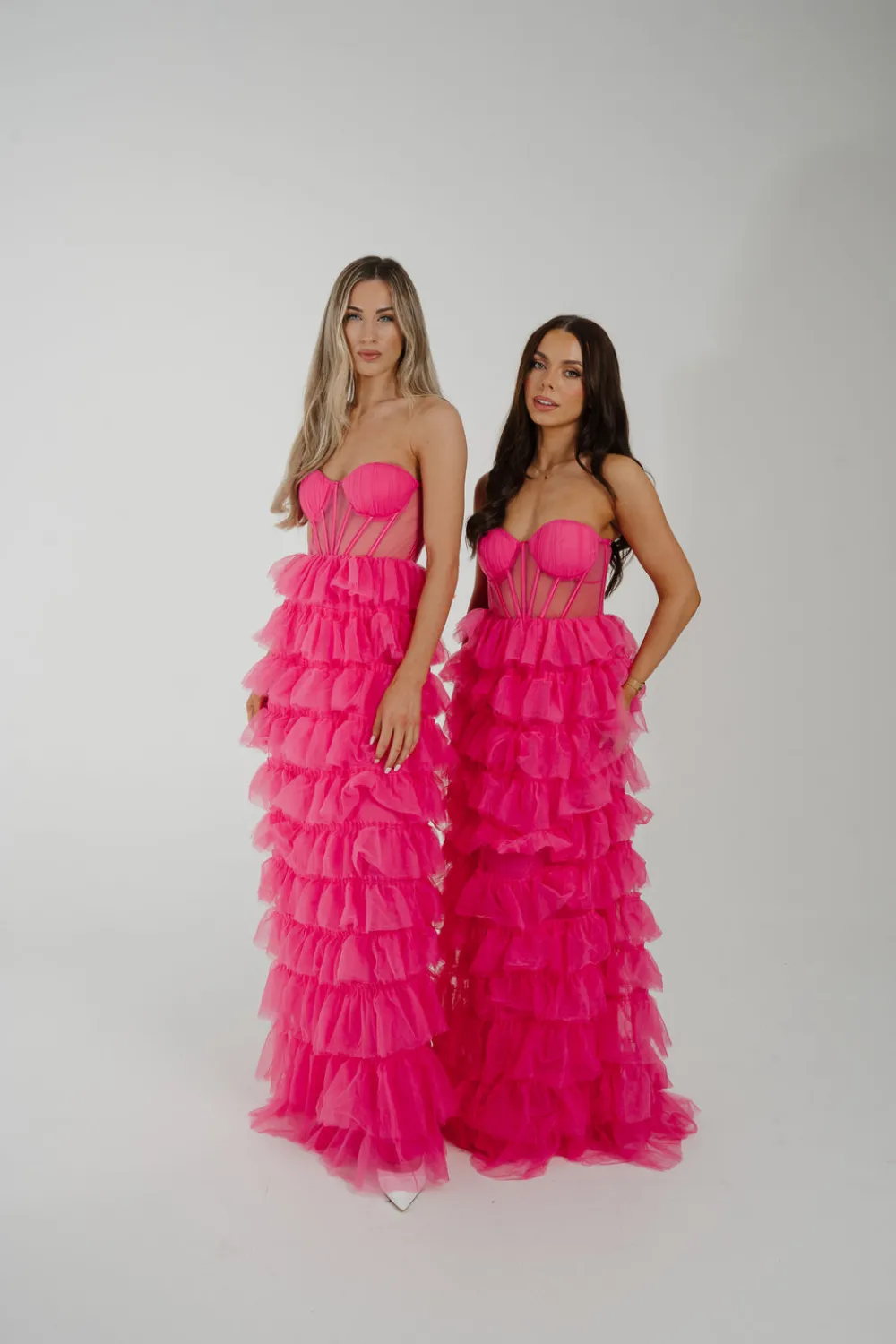 The Walk in Wardrobe Maxi Dresses>Holly Strapless Tulle Maxi Dress In Fuchsia