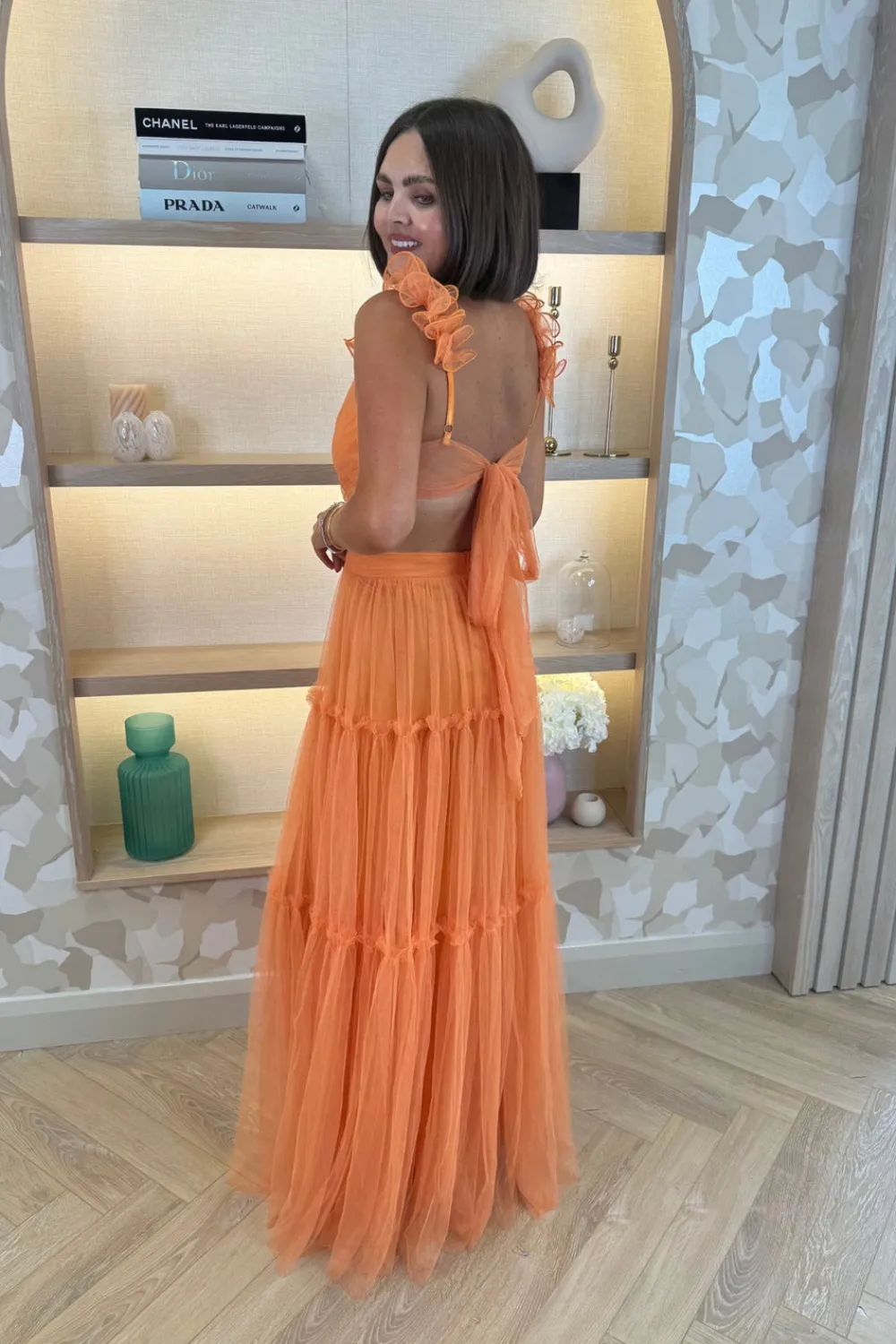 The Walk in Wardrobe Maxi Dresses>Holly Tulle Maxi Dress In Orange