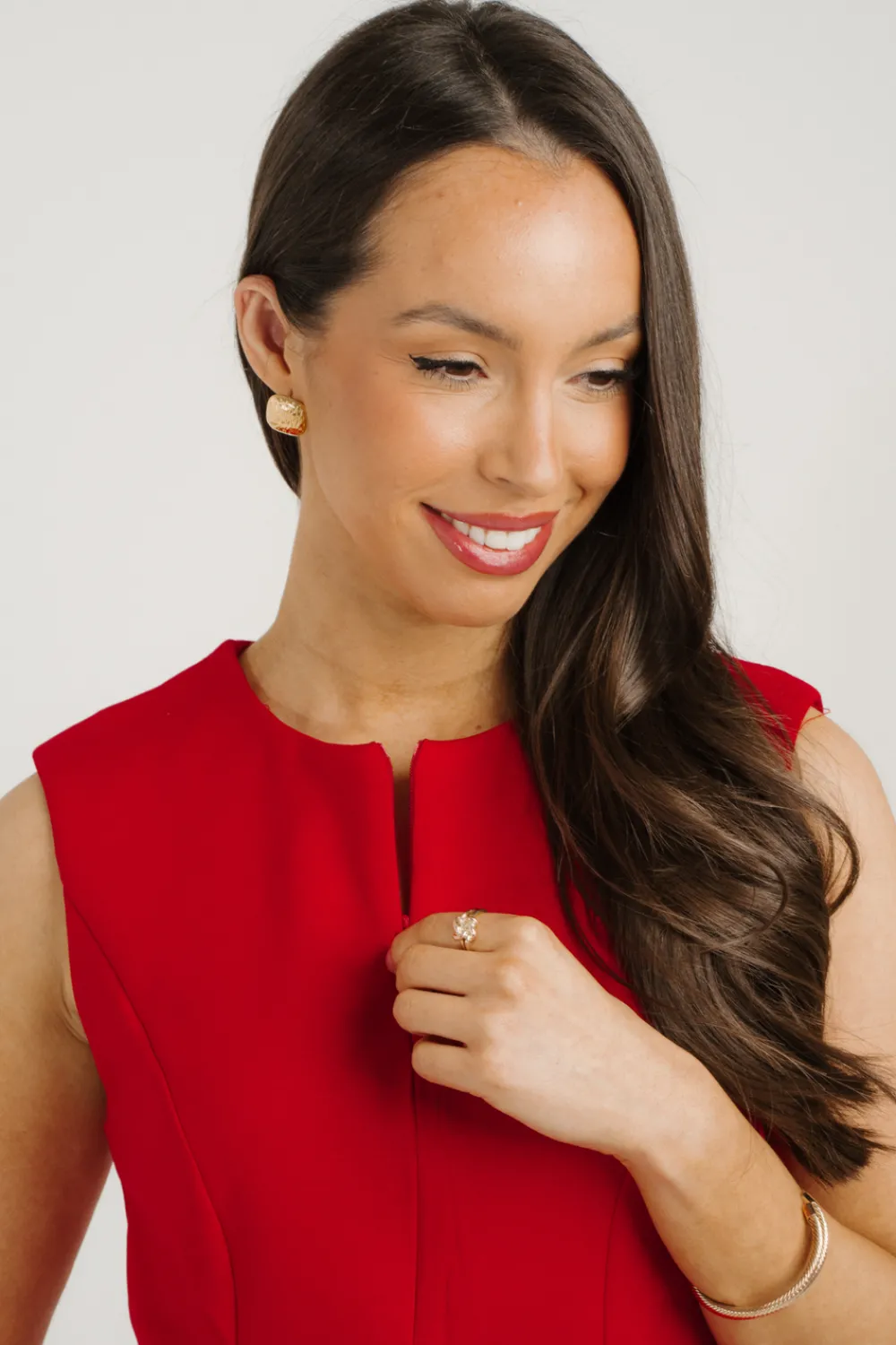 The Walk in Wardrobe Tops>Holly Zip Front Peplum Top In Neutral