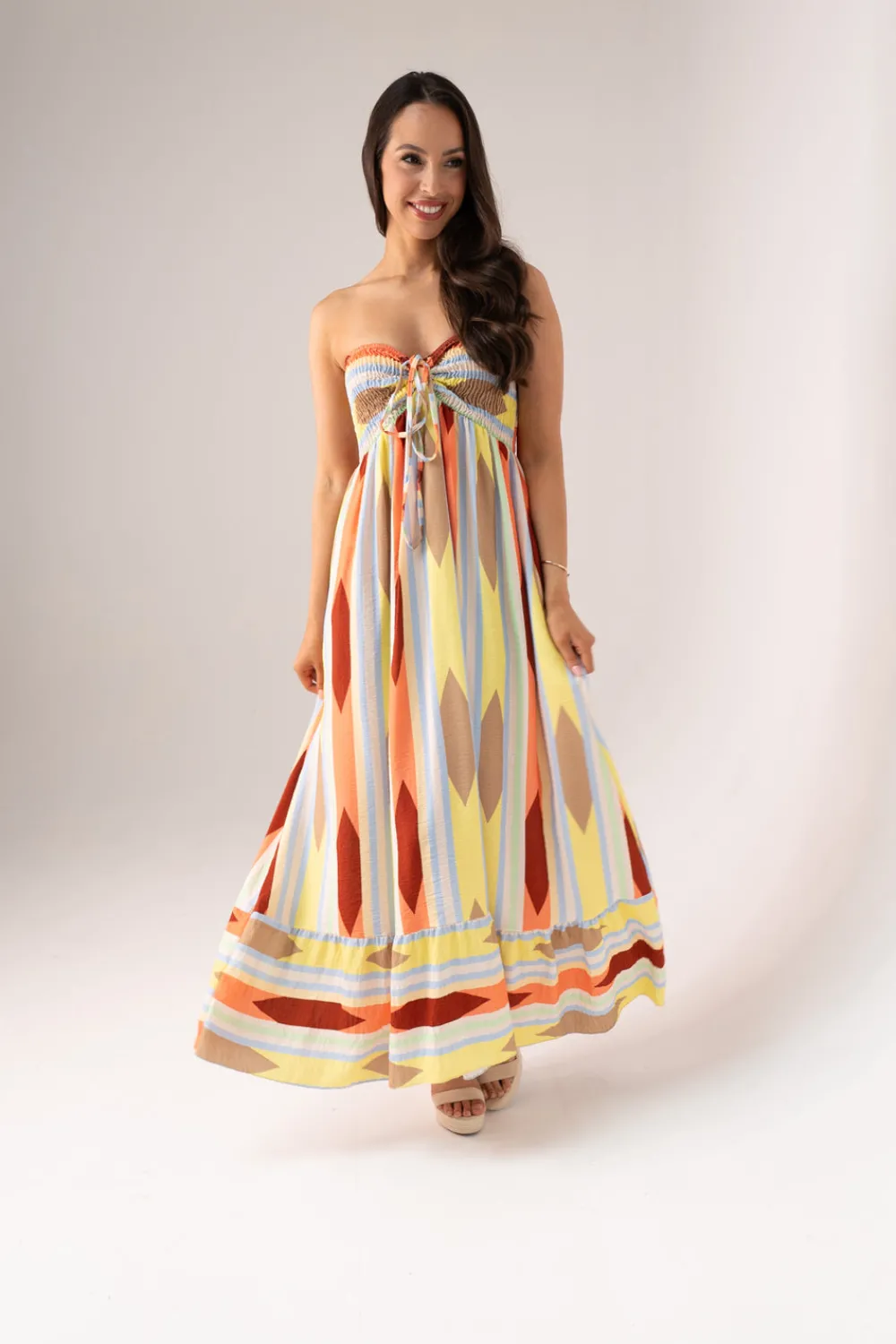 The Walk in Wardrobe Maxi Dresses>Indie Printed Strapless Dress In Multi
