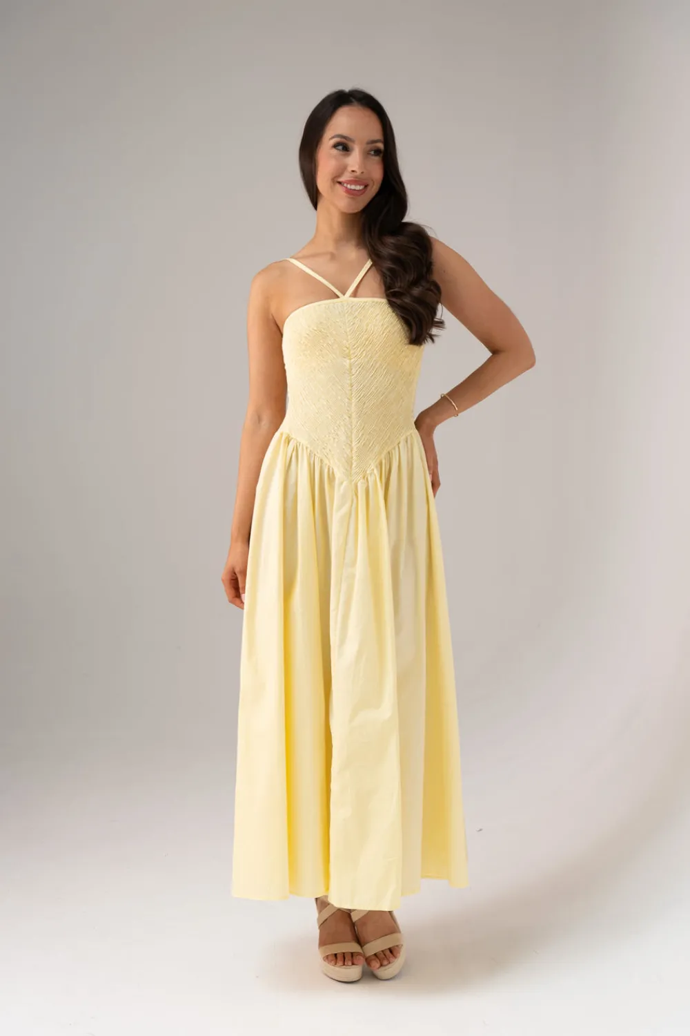 The Walk in Wardrobe Midi Dresses>Indie Strappy Dress In Lemon