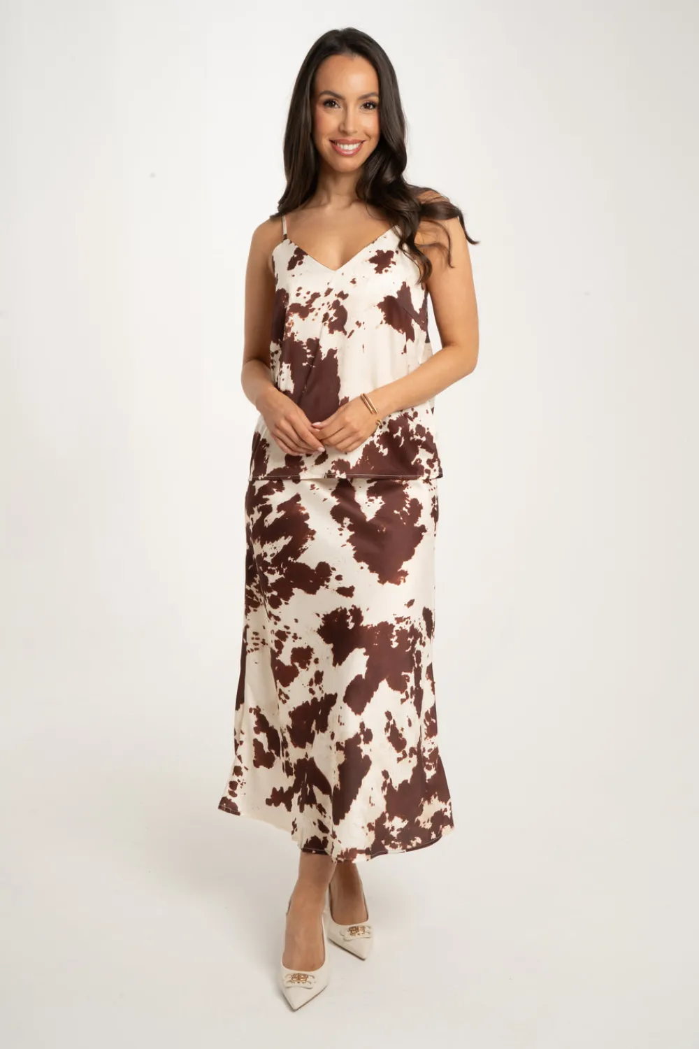 The Walk in Wardrobe Skirts & Skorts>Iris Cow Print Skirt In Coffee