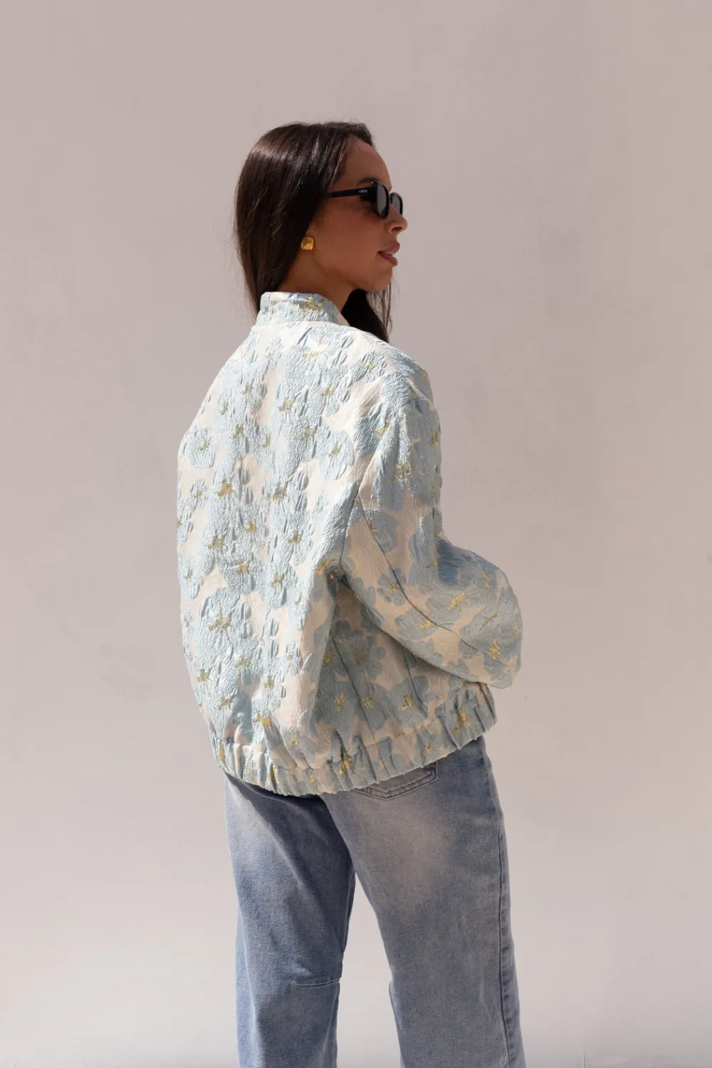 The Walk in Wardrobe Coats & Jackets>Iris Floral Print Bomber Jacket In Blue