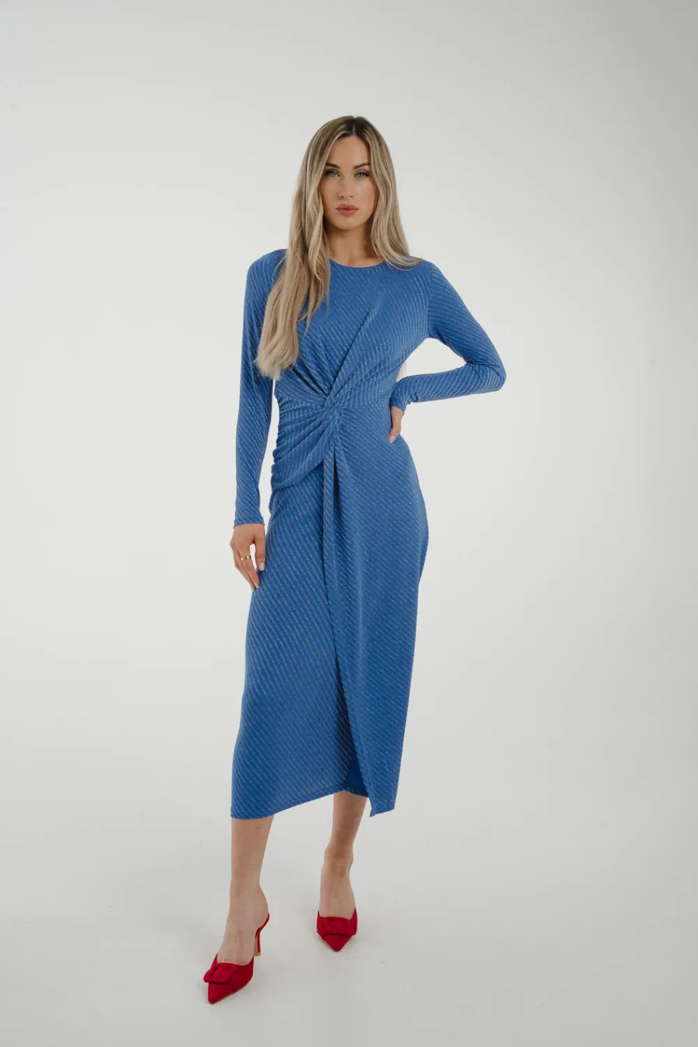 The Walk in Wardrobe Midi Dresses>Ivy Twist Front Midi Dress In Blue