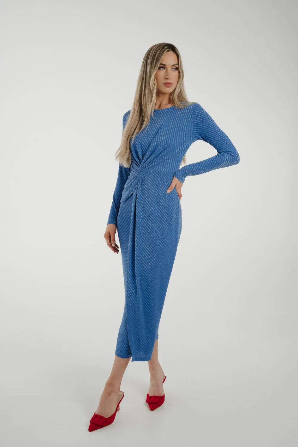 The Walk in Wardrobe Midi Dresses>Ivy Twist Front Midi Dress In Blue