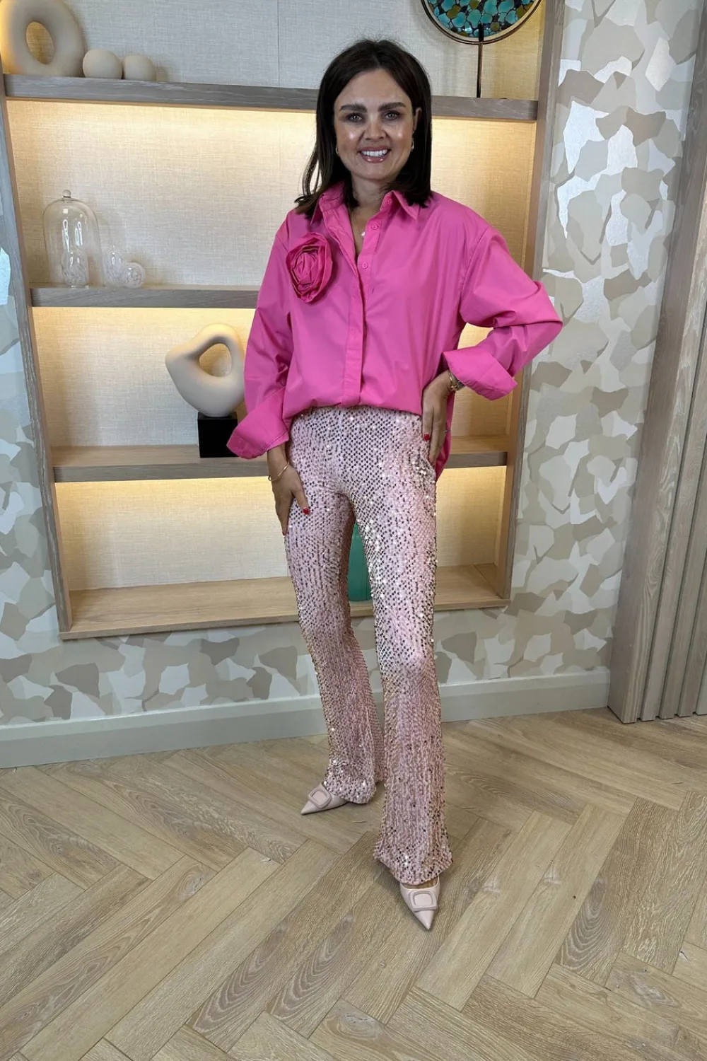 The Walk in Wardrobe Trousers>Jane Sequin Trouser In Pink