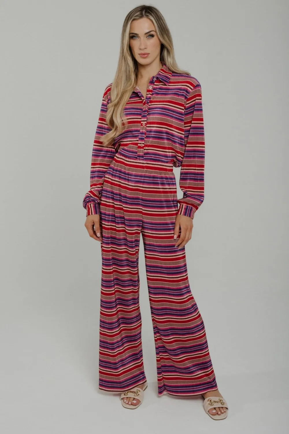 The Walk in Wardrobe Two-Piece>Jane Stripe Crepe Two Piece In Purple Mix