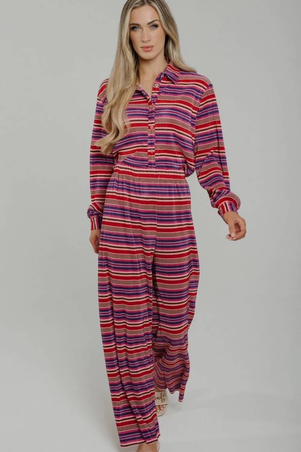 The Walk in Wardrobe Two-Piece>Jane Stripe Crepe Two Piece In Purple Mix