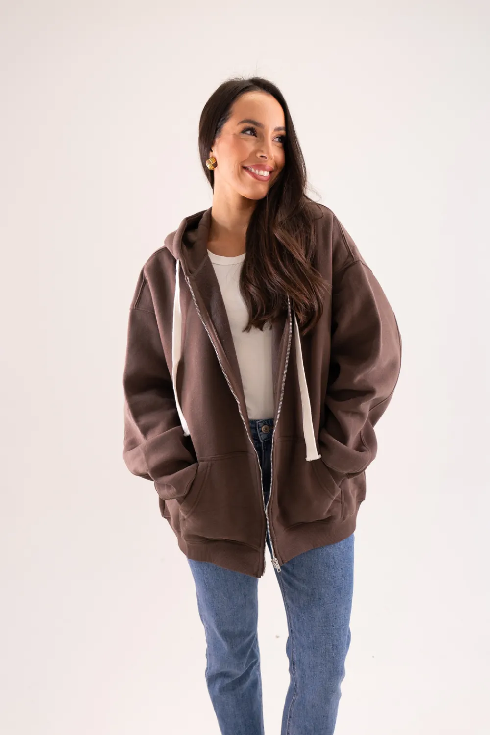 The Walk in Wardrobe Hoodies & Sweatshirts>Jane Zip Hoodie In Chocolate