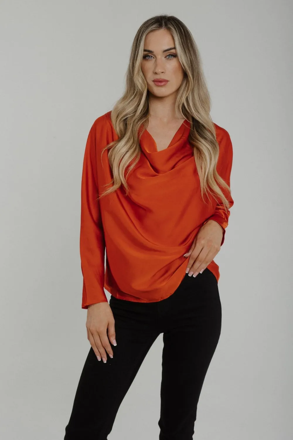 The Walk in Wardrobe Shirts>Jasmine Cowl Neck Blouse In Rust