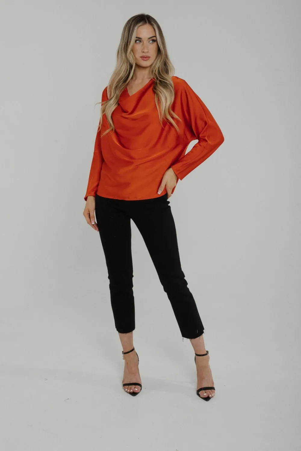 The Walk in Wardrobe Shirts>Jasmine Cowl Neck Blouse In Rust