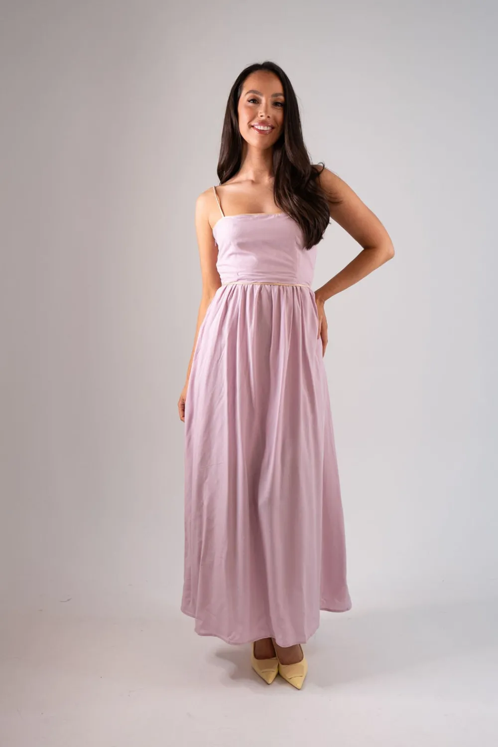 The Walk in Wardrobe Maxi Dresses>Jasmine Lace Up Dress In Lilac