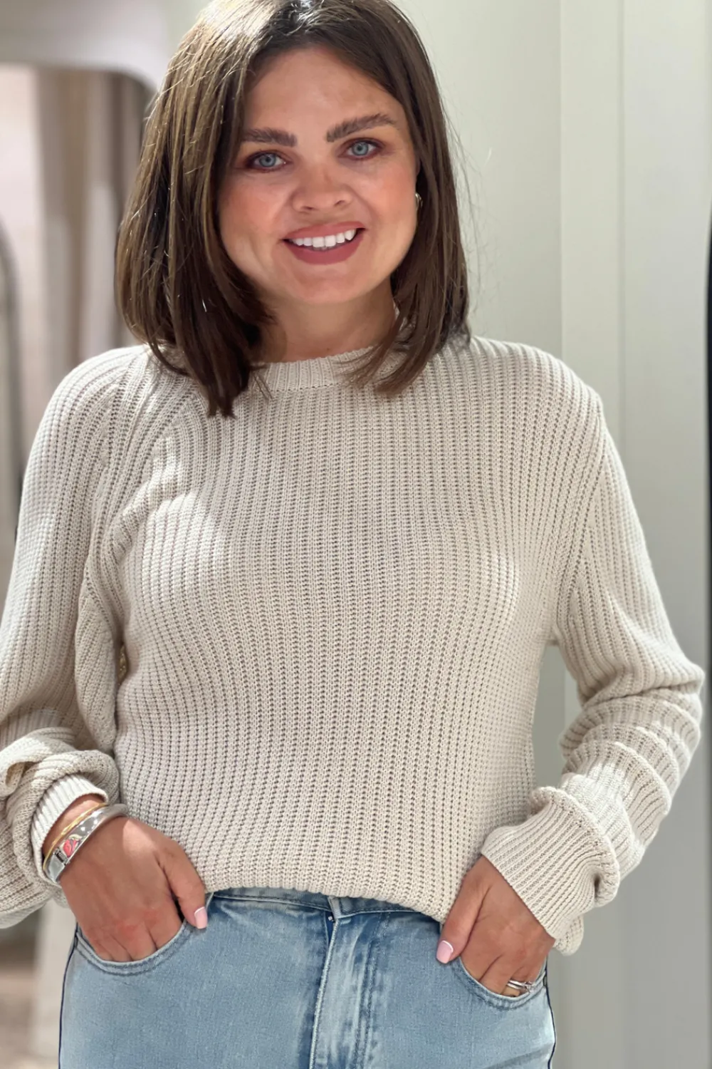 The Walk in Wardrobe Knitwear|Jumpers & Cardigans>Jasmine Open Sleeve Jumper In Cream