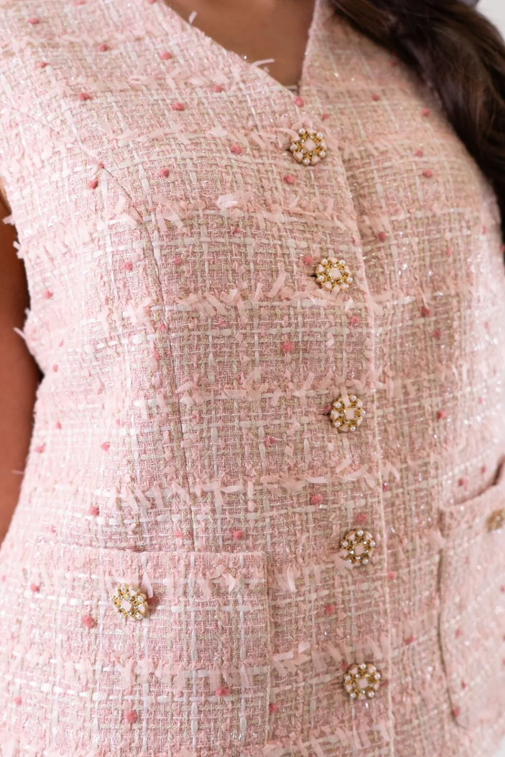 The Walk in Wardrobe Tops>Jasmine Tweed Waistcoat In Pink