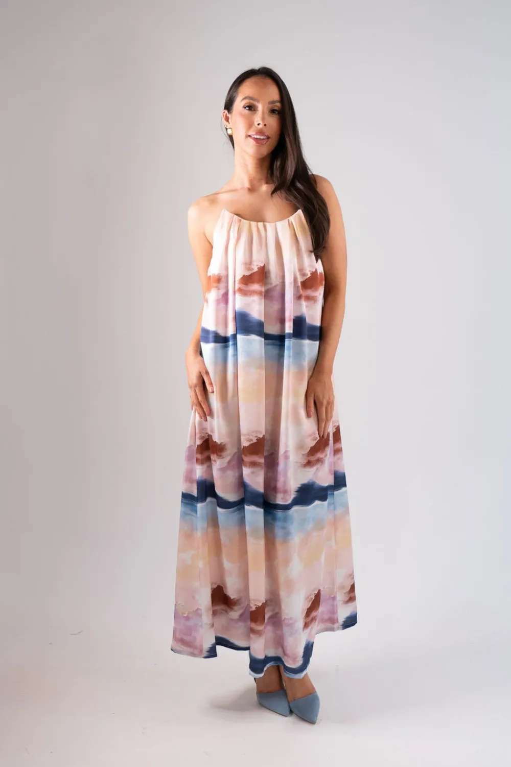 The Walk in Wardrobe Maxi Dresses>Jasmine Watercolour Print Dress In Pink Mix